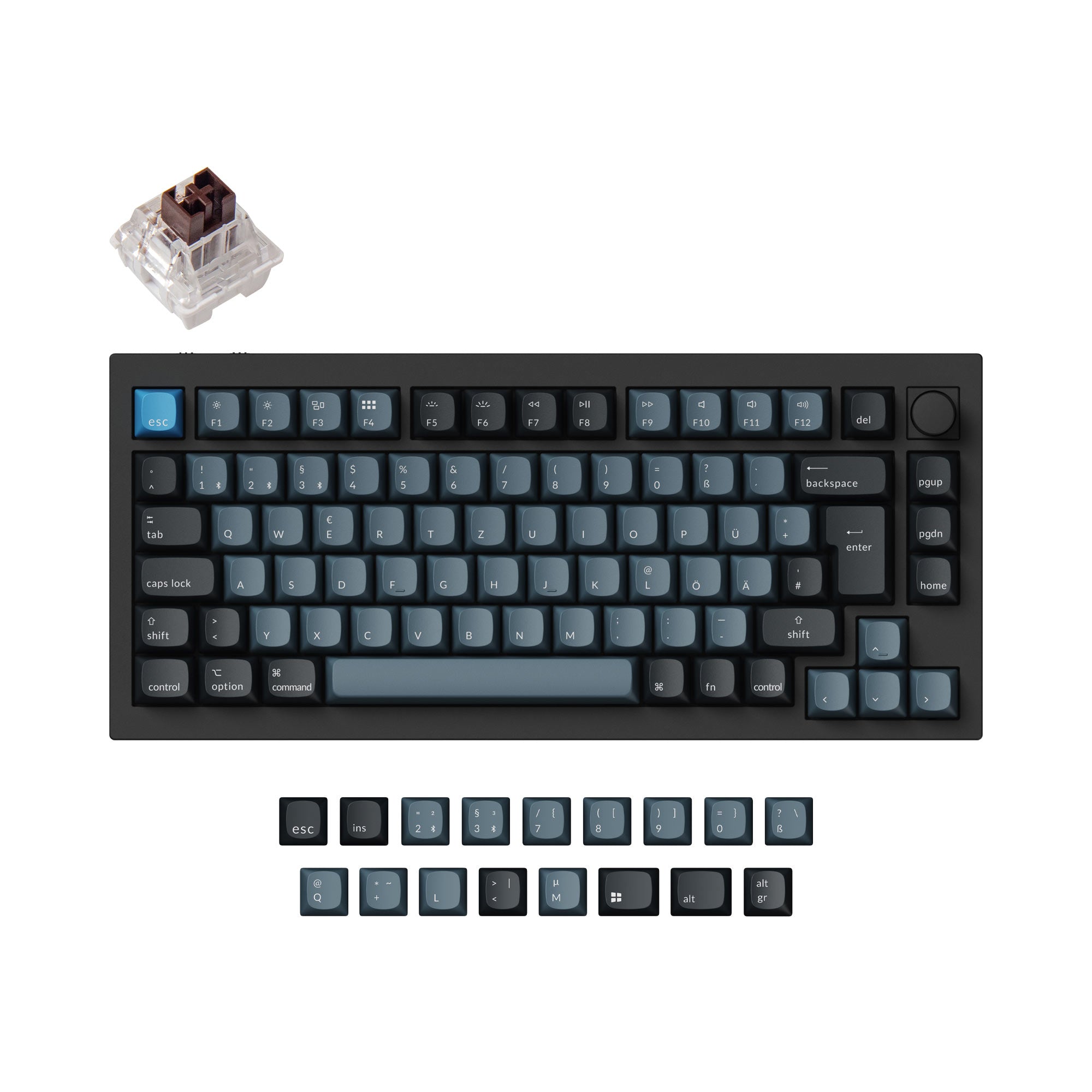 Keychron Q1 Pro QMK/VIA wireless custom mechanical keyboard 75 percent layout aluminum black for Mac WIndows Linux RGB backlight hot-swappable K Pro switch Brown ISO German layout