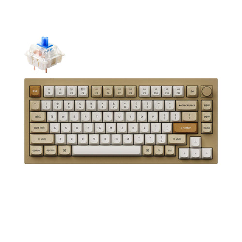 Keychron Q1 QMK VIA custom mechanical keyboard 75 percent layout full aluminum knob version Mac Windows RGB backlight hot swappable champagne gold Gateron G Pro blue switch