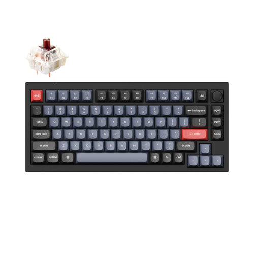 Keychron Q1 QMK VIA custom mechanical keyboard 75 percent layout full aluminum black frame knob version for Mac Windows iOS RGB backlight with hot swappable Gateron G Pro switch brown