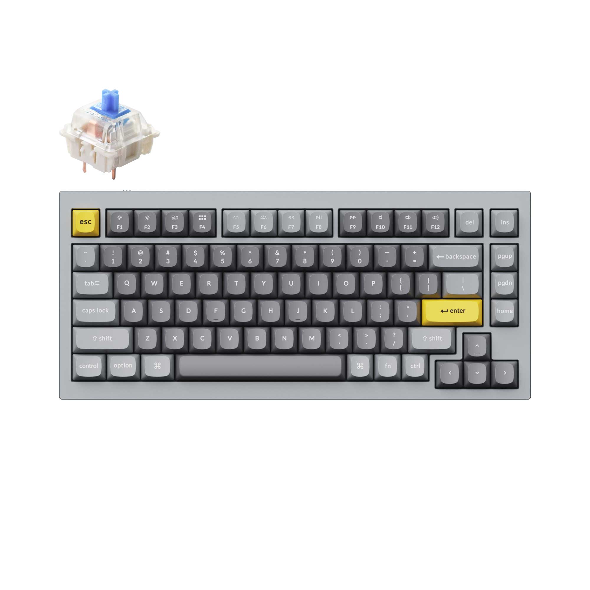 Keychron Q1 QMK VIA custom mechanical keyboard 75 percent layout full aluminum grey frame for Mac Windows iOS RGB backlight with hot swappable Gateron G Pro switch blue