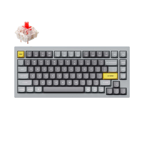 Keychron Q1 QMK VIA custom mechanical keyboard 75 percent layout full aluminum grey frame for Mac Windows iOS RGB backlight with hot swappable Gateron G Pro switch red