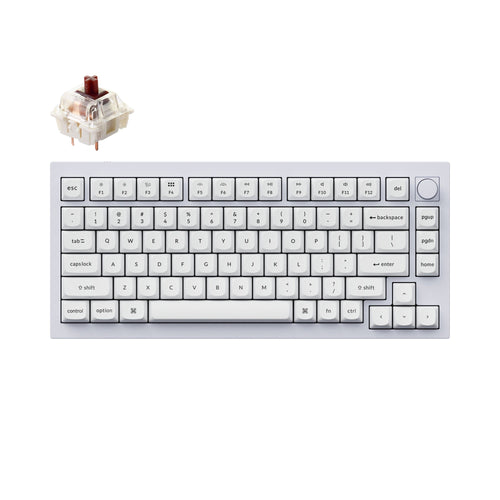 Keychron Q1 QMK VIA custom mechanical keyboard 75 percent layout full aluminum white frame knob version for Mac Windows iOS RGB backlight with hot swappable Gateron G Pro switch brown