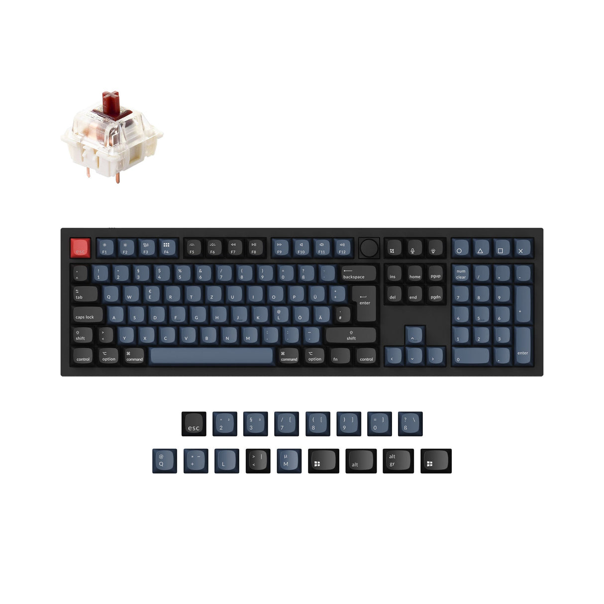 Keychron Q6 QMK VIA custom mechanical keyboard full size aluminum black frame knob German ISO DE layout for Mac Windows Hot Swappable Gateron G Pro Brown