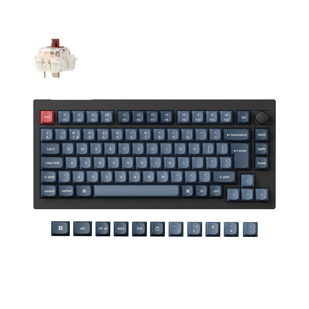 Keychron V1 Max QMK/VIA Wireless Custom Mechanical Keyboard 75% Layout Fully Assembled Knob for Mac Windows Linux Gateron Jupiter Brown ISO UK layout