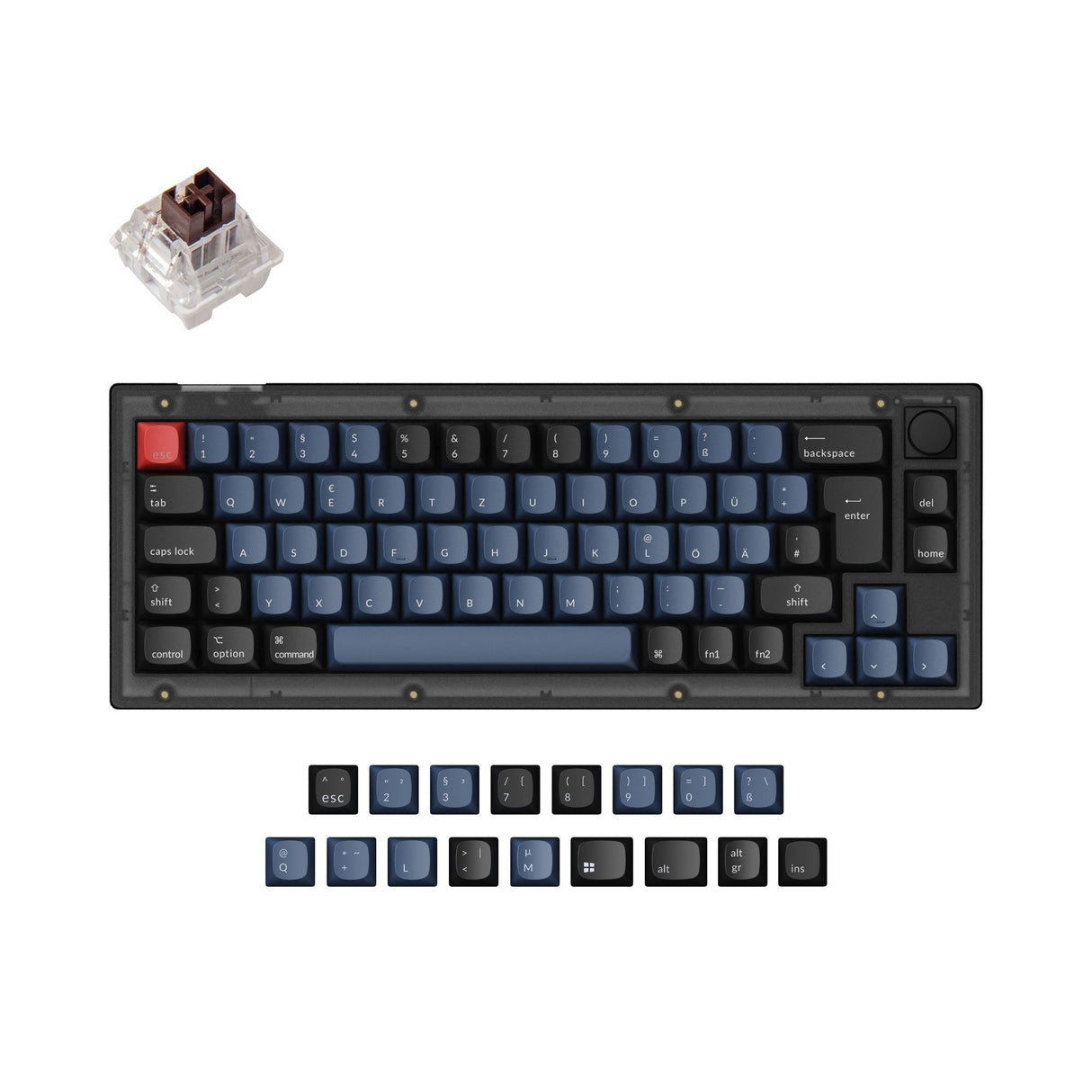 Keychron V2 QMK VIA custom mechanical keyboard 65 percent layout frosted black knob Mac Windows Linux hot-swappable Keychron K Pro switch brown ISO German layout