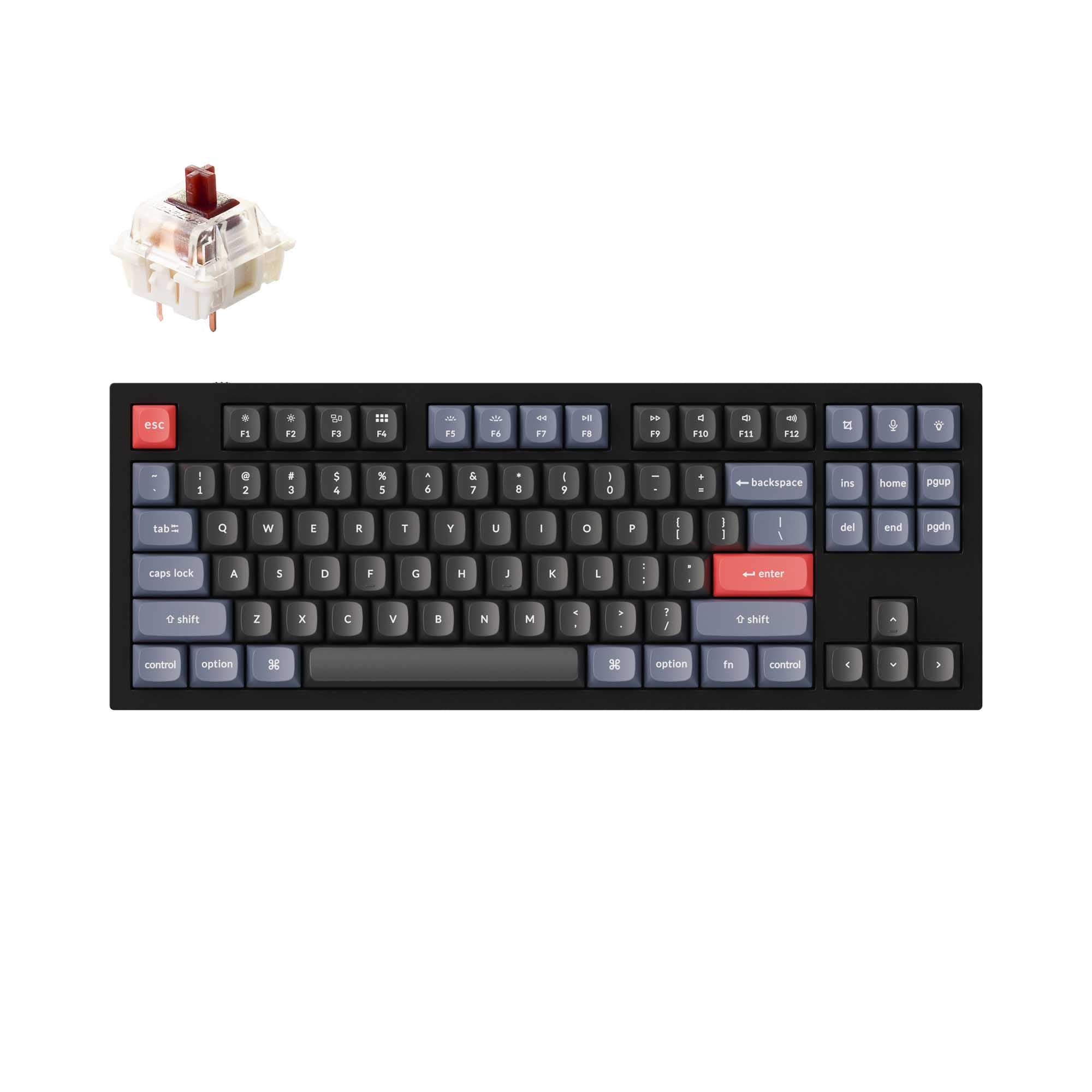 Keychron Q3 QMK VIA custom mechanical keyboard tenkeyless 80 percent layout full aluminum black frame for Mac Windows iOS RGB backlight with hot swappable Gateron G Pro switch brown