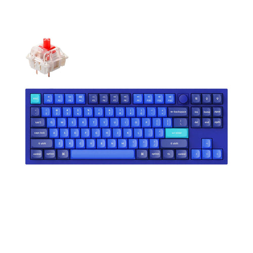 Keychron Q3 QMK VIA custom mechanical keyboard tenkeyless 80 percent layout full aluminum blue frame knob for Mac Windows iOS RGB backlight with hot swappable Gateron G Pro switch red